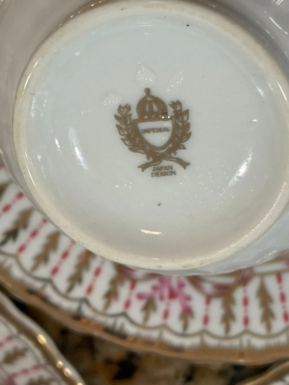 Vintage 1940s Imperial Porcelain Tea Set - 24K Gold Trim - Pink Floral Set of 6